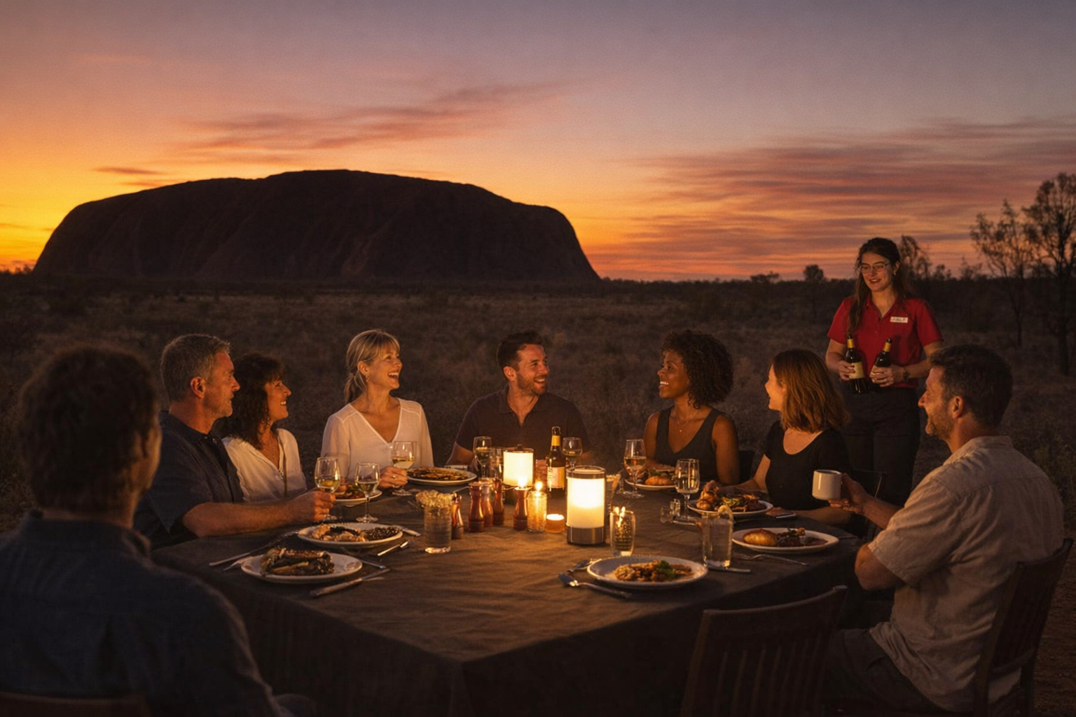 The Ultimate Uluru Itinerary always includes a night under the stars with an outback dinner.